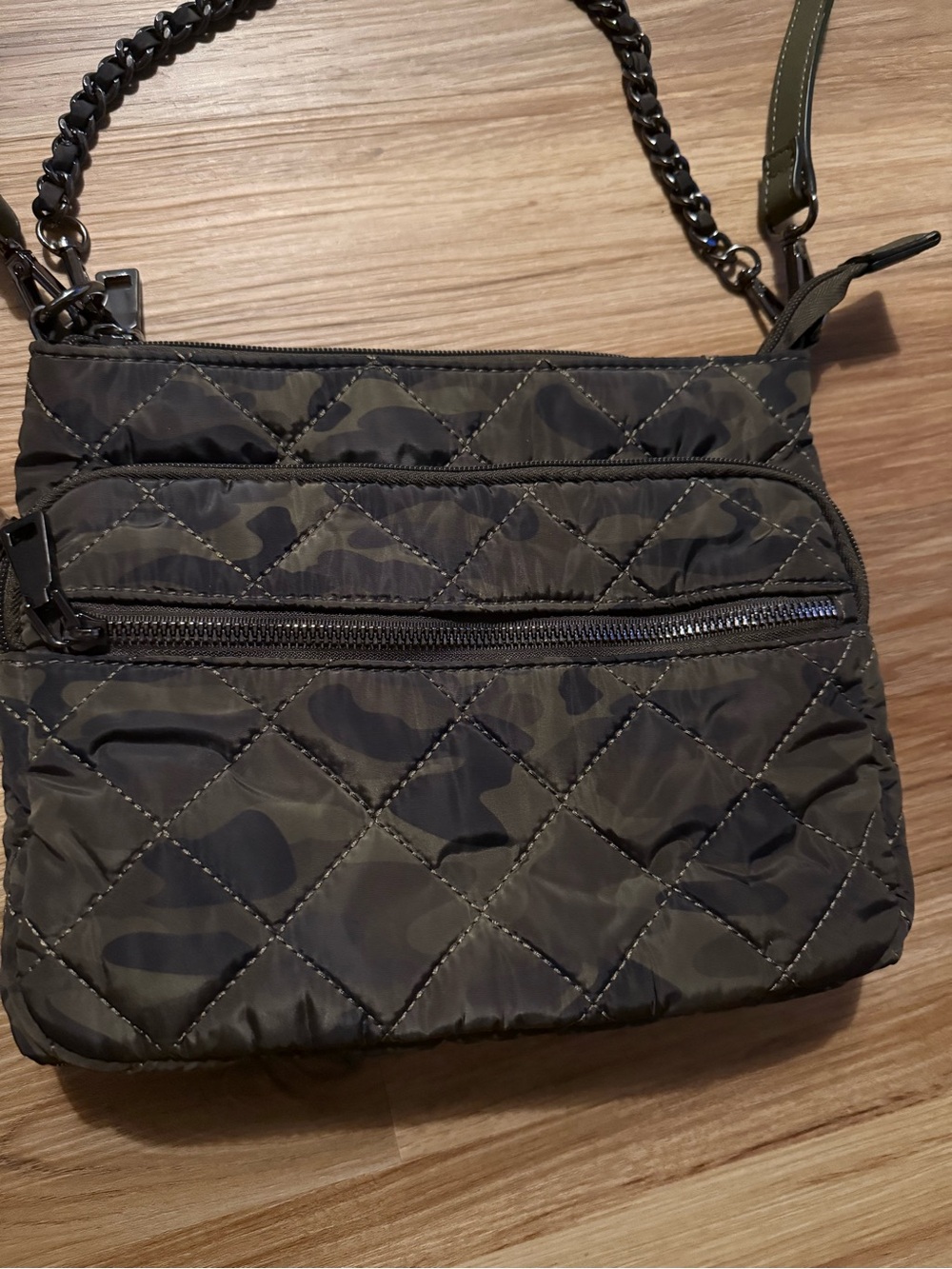 INC International Concepts Quilted Olive Camouflage Crossbody Bag